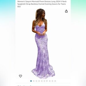 Women's Sequin Mermaid Prom Dresses Long V Neck Spaghetti Strap Backless